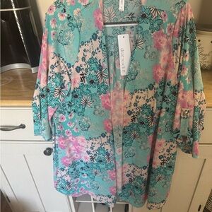 Dear Scarlett Floral Kimono with Teal and Pink